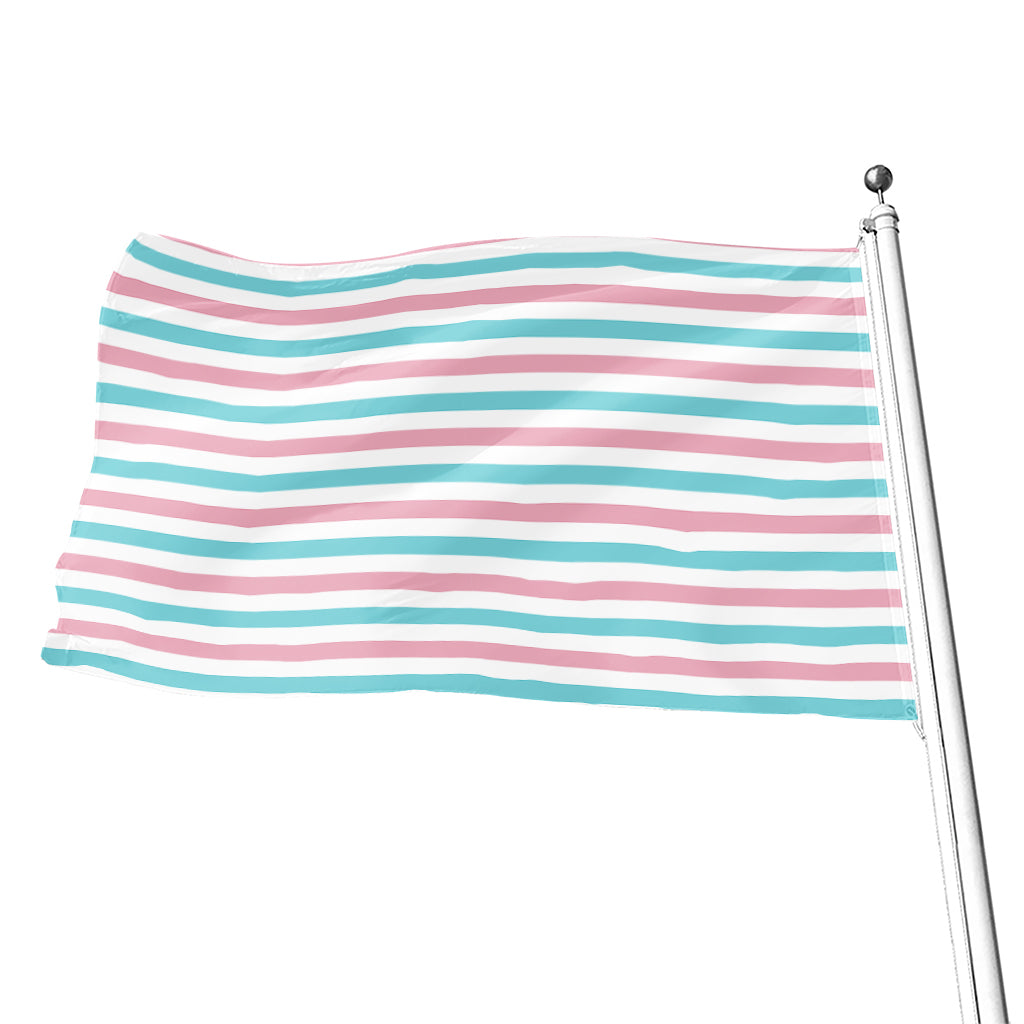 Pink And Teal Striped Pattern Print Flag