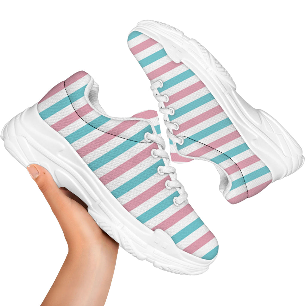 Pink And Teal Striped Pattern Print White Chunky Shoes