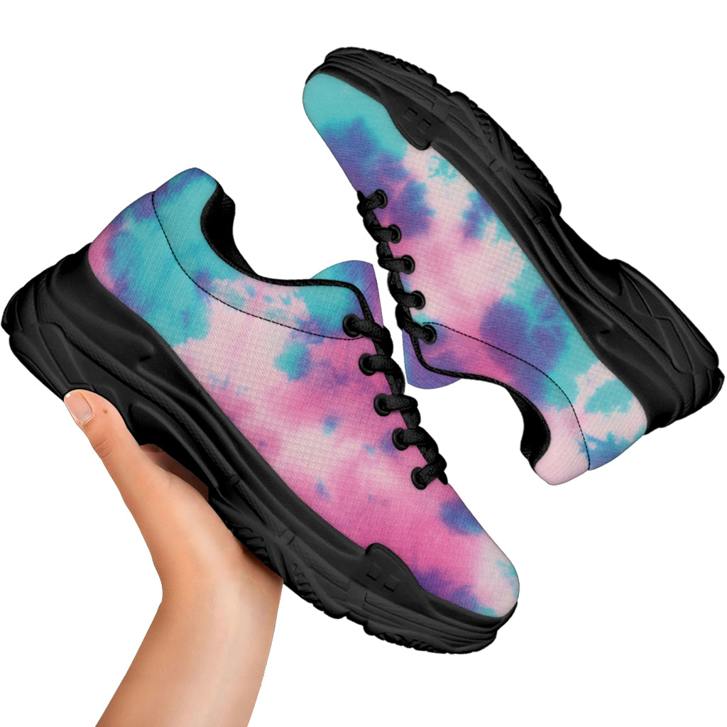Pink And Teal Tie Dye Print Black Chunky Shoes