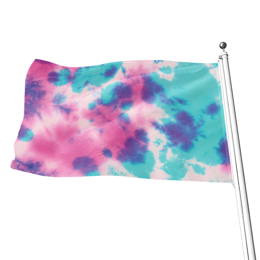 Pink And Teal Tie Dye Print Flag