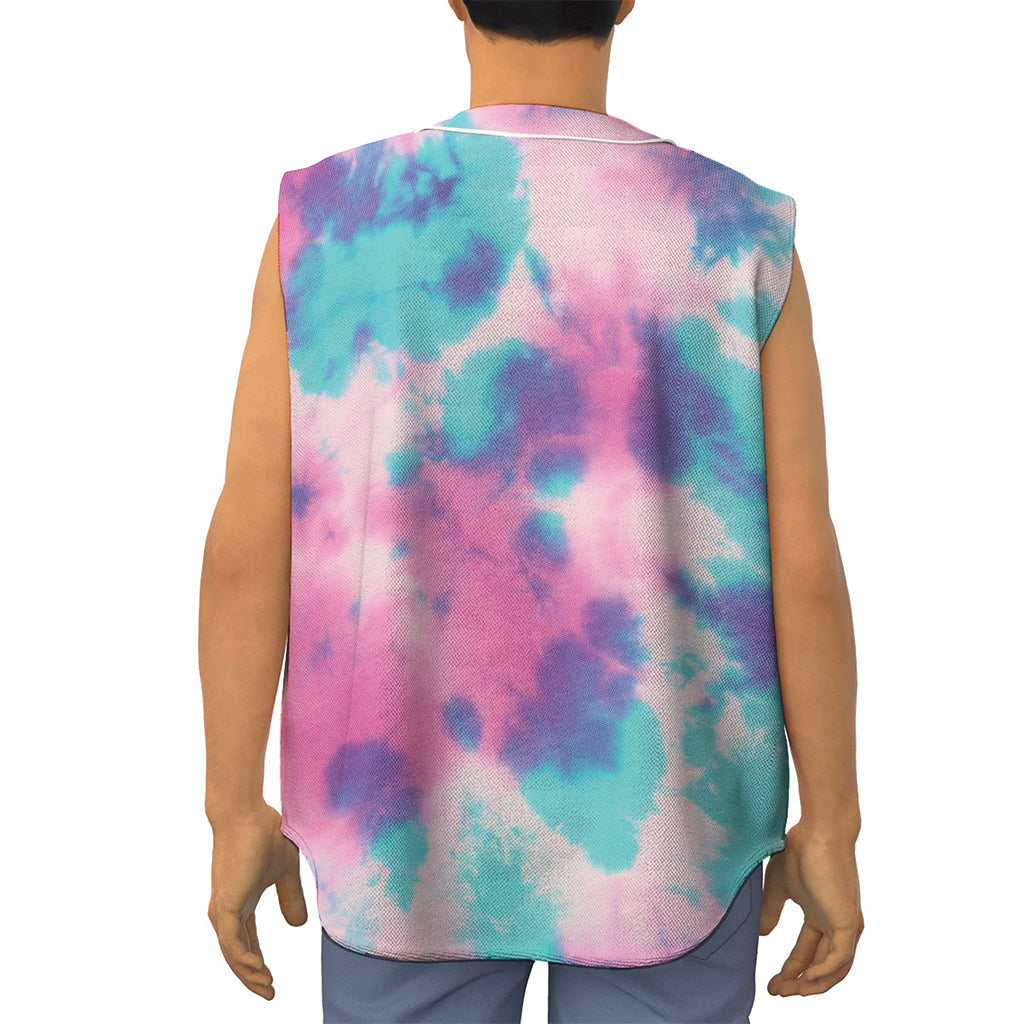Pink And Teal Tie Dye Print Sleeveless Baseball Jersey