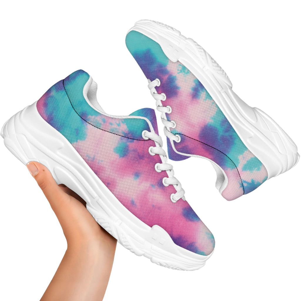 Pink And Teal Tie Dye Print White Chunky Shoes