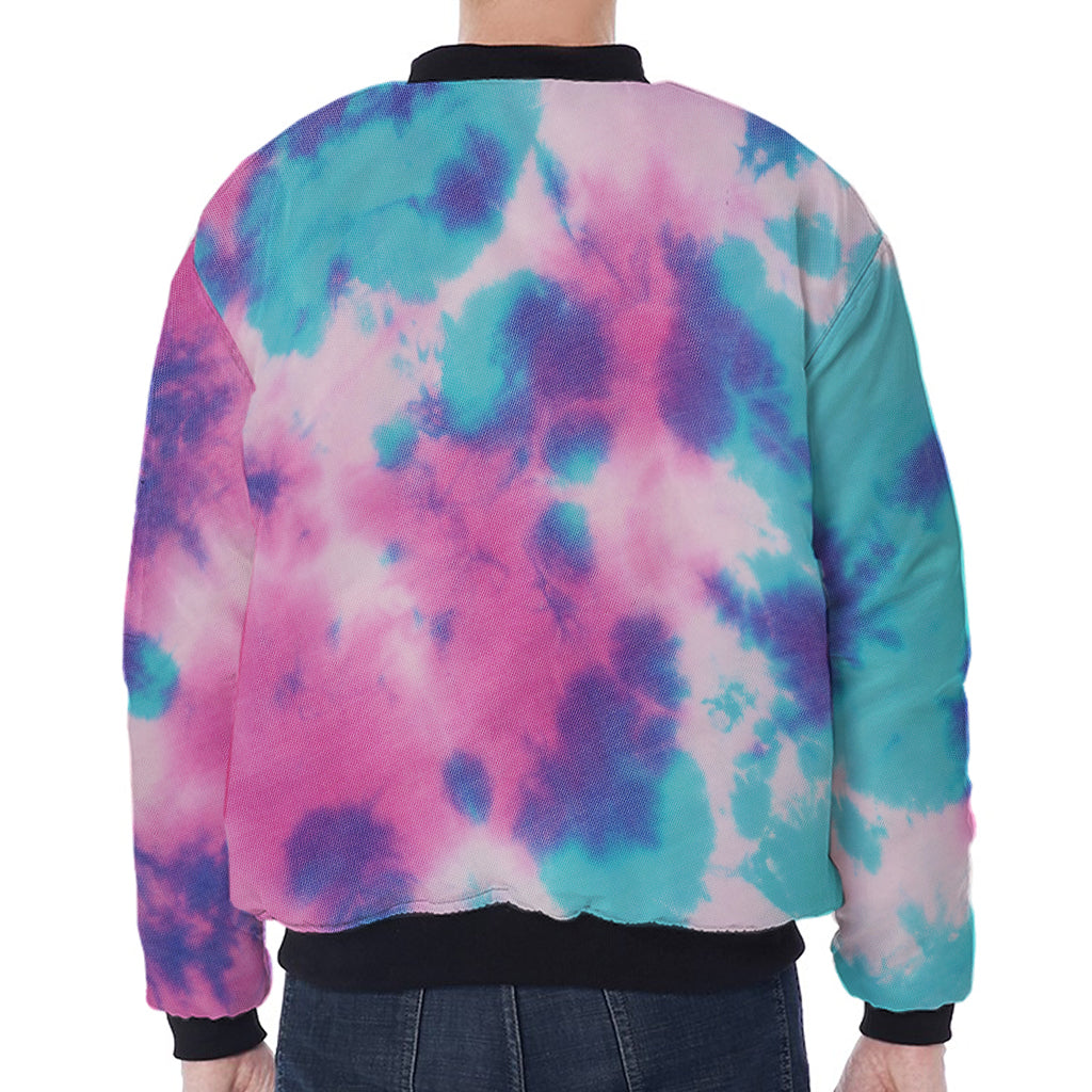 Pink And Teal Tie Dye Print Zip Sleeve Bomber Jacket