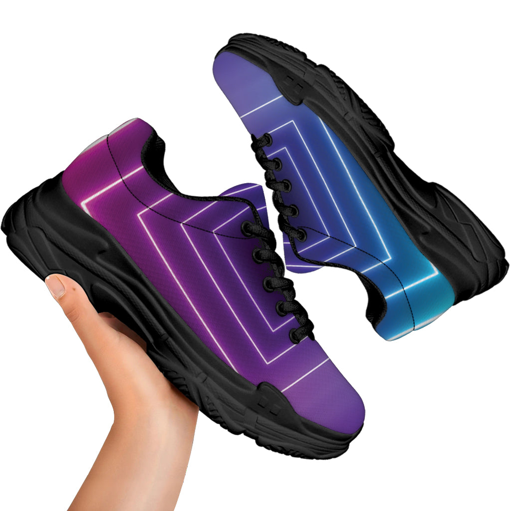 Pink And Teal Tunnel Lights Print Black Chunky Shoes