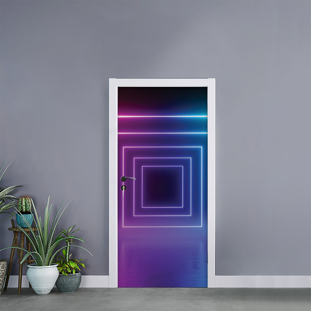 Pink And Teal Tunnel Lights Print Door Sticker