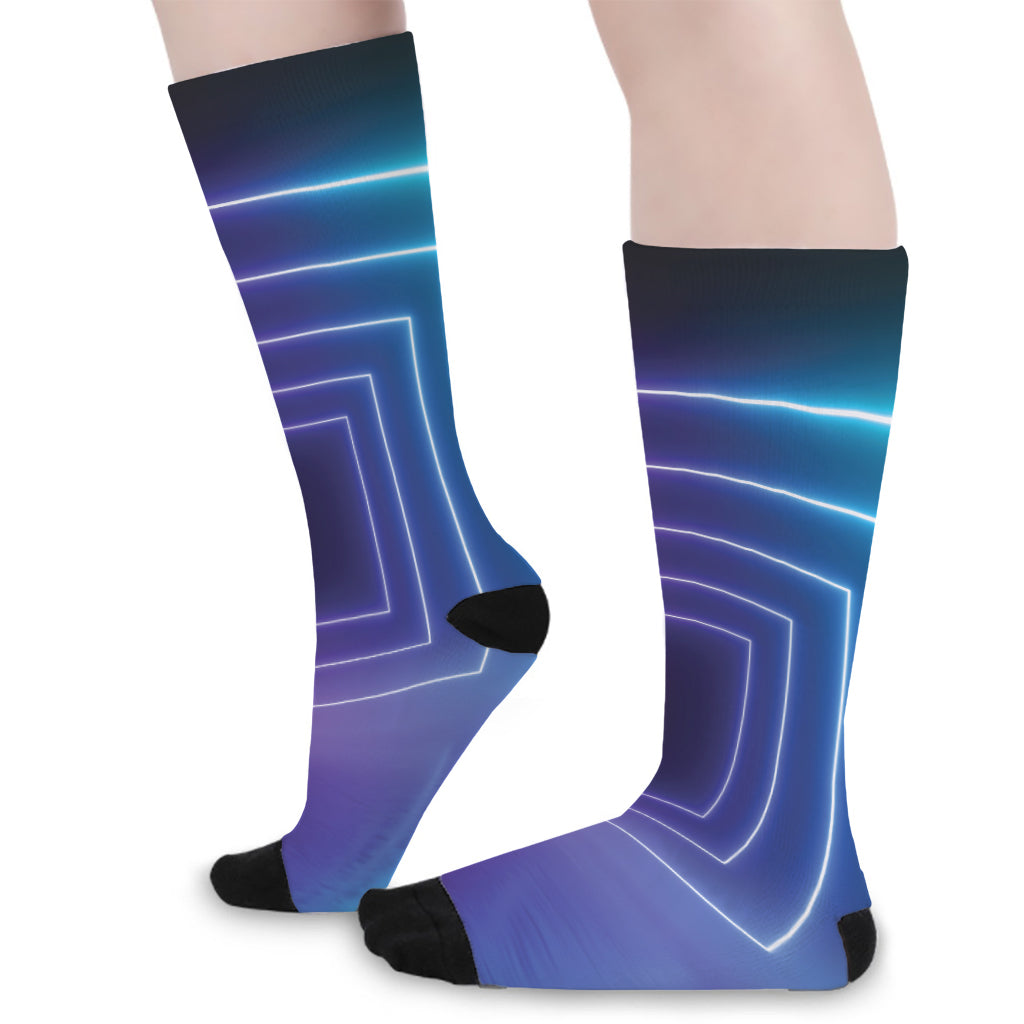 Pink And Teal Tunnel Lights Print Long Socks