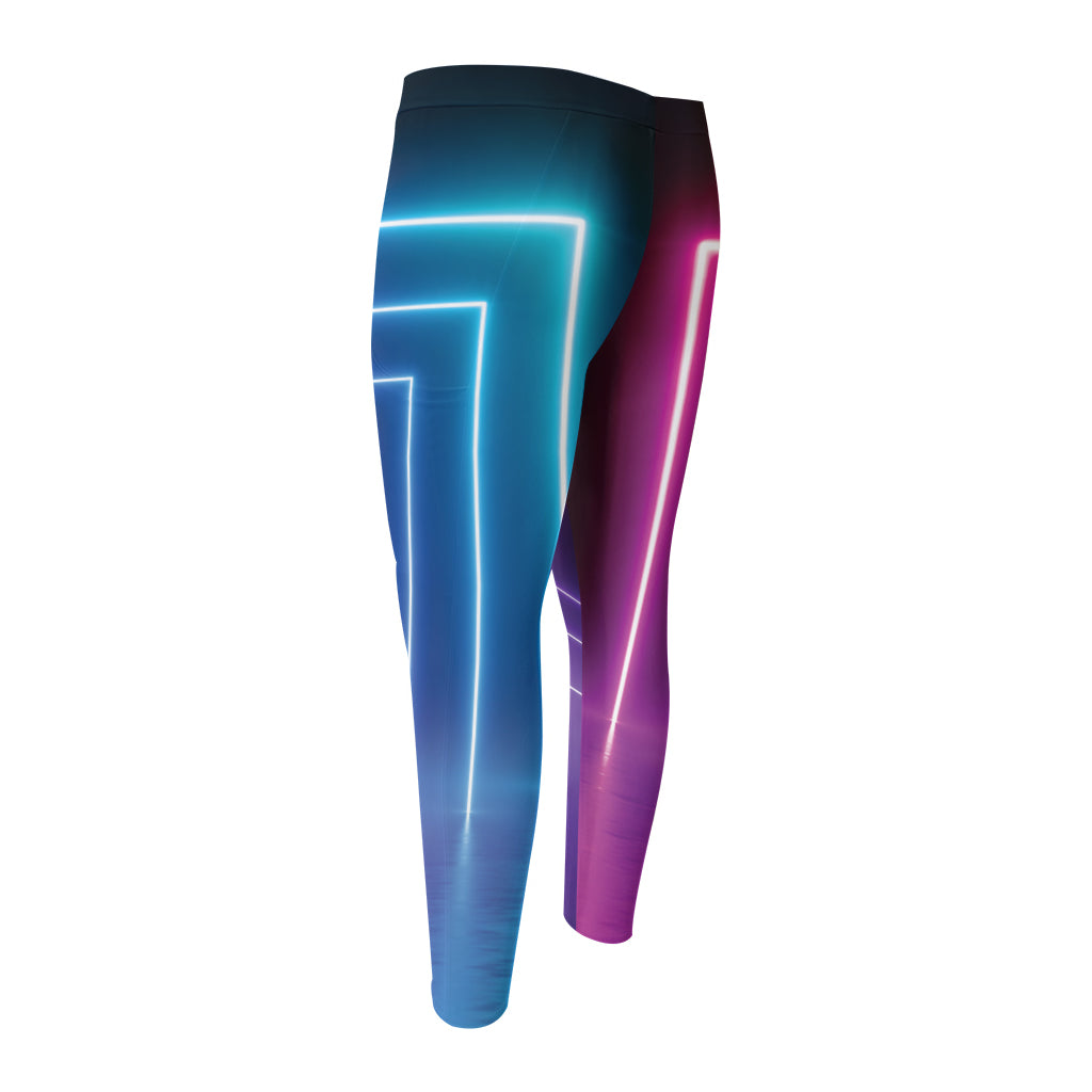 Pink And Teal Tunnel Lights Print Men's Compression Pants