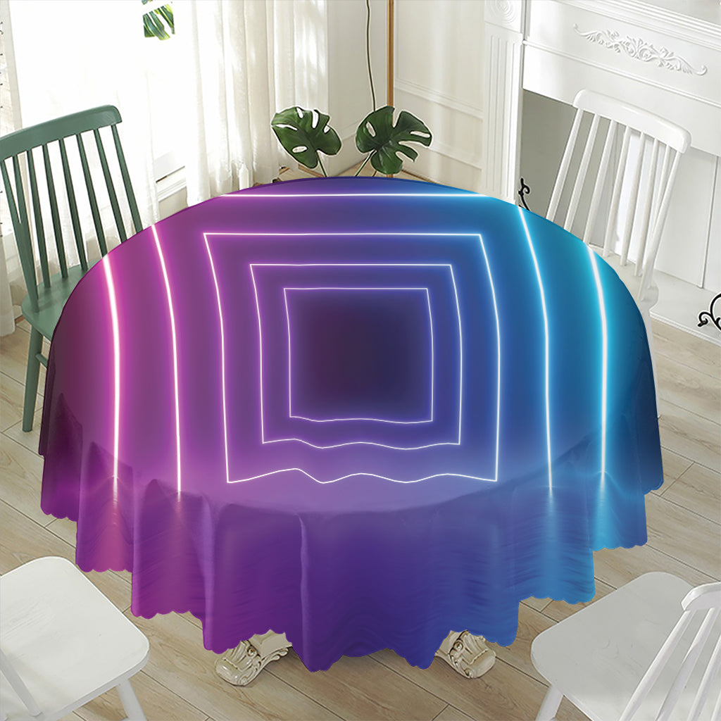 Pink And Teal Tunnel Lights Print Waterproof Round Tablecloth
