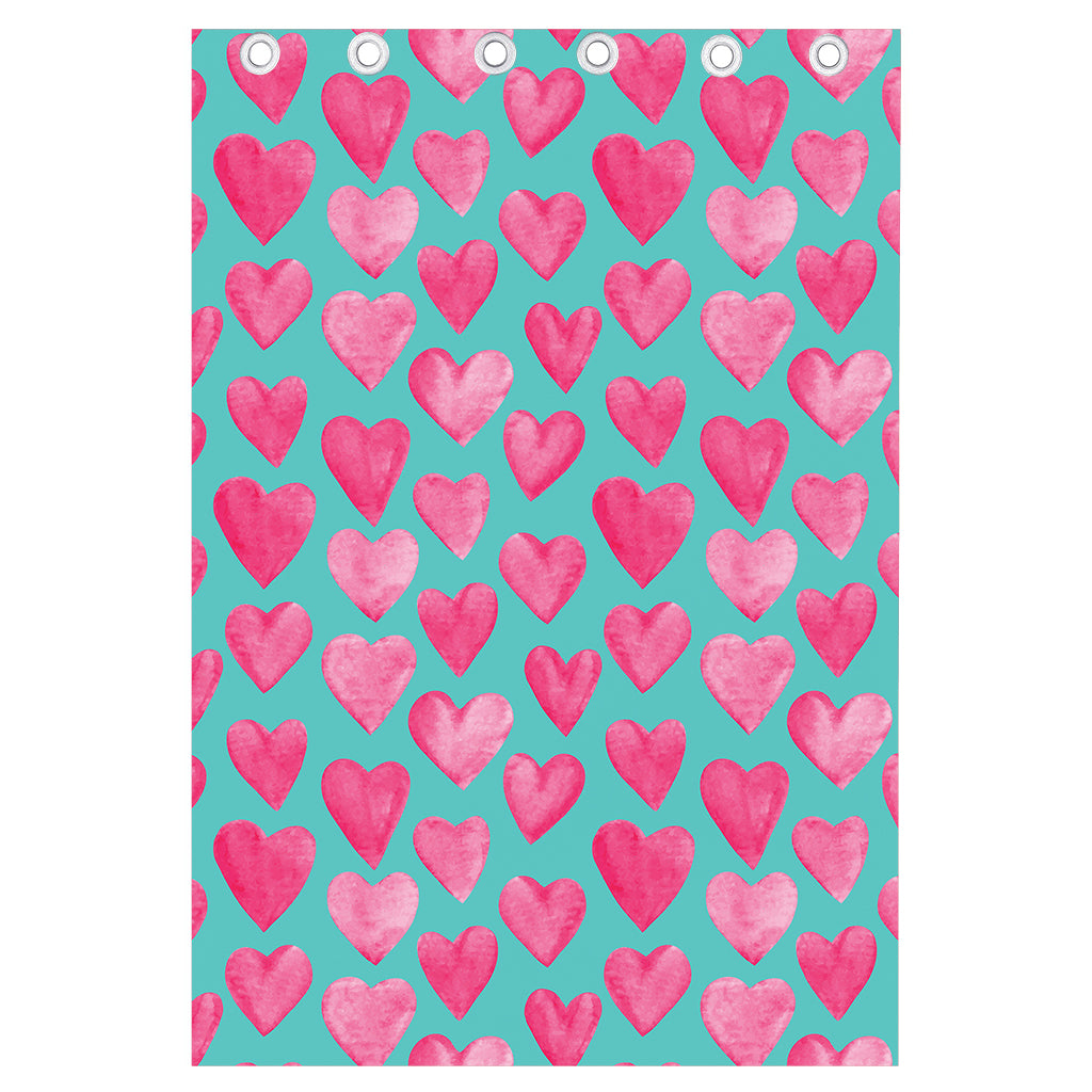 Pink And Teal Watercolor Heart Print Curtain