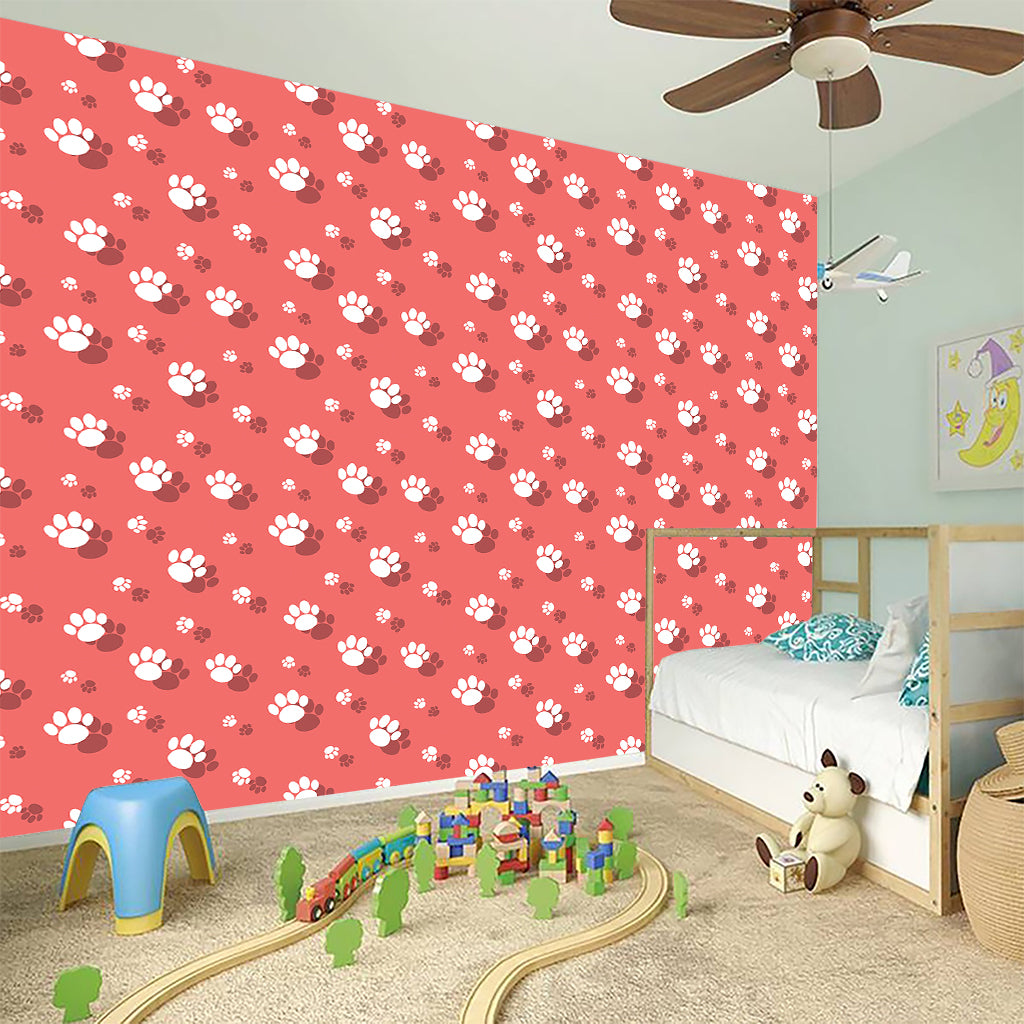 Pink And White Animal Paw Pattern Print Wall Sticker