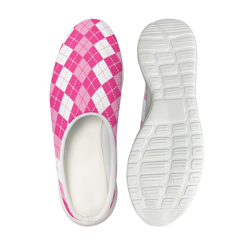 Pink And White Argyle Pattern Print Mesh Casual Shoes