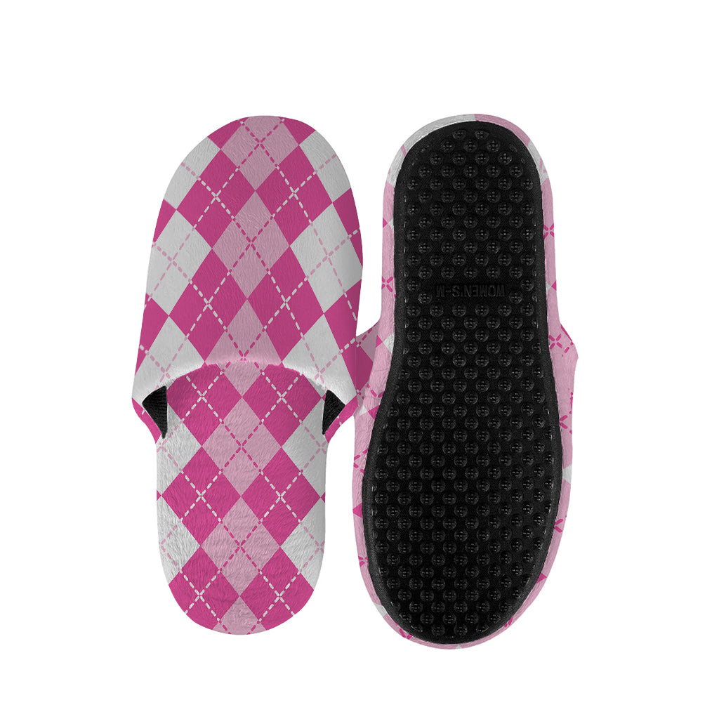 Pink And White Argyle Pattern Print Slippers