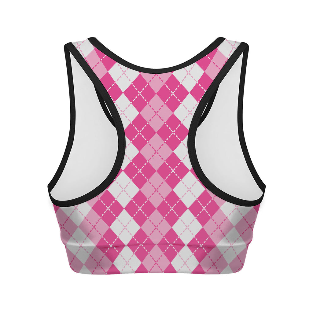 Pink And White Argyle Pattern Print Women's Sports Bra