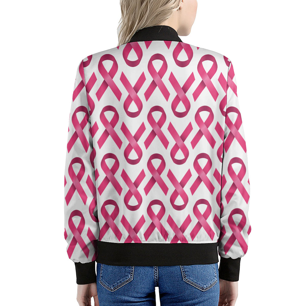 Pink And White Breast Cancer Print Women's Bomber Jacket