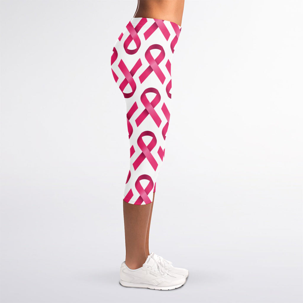 Pink And White Breast Cancer Print Women's Capri Leggings
