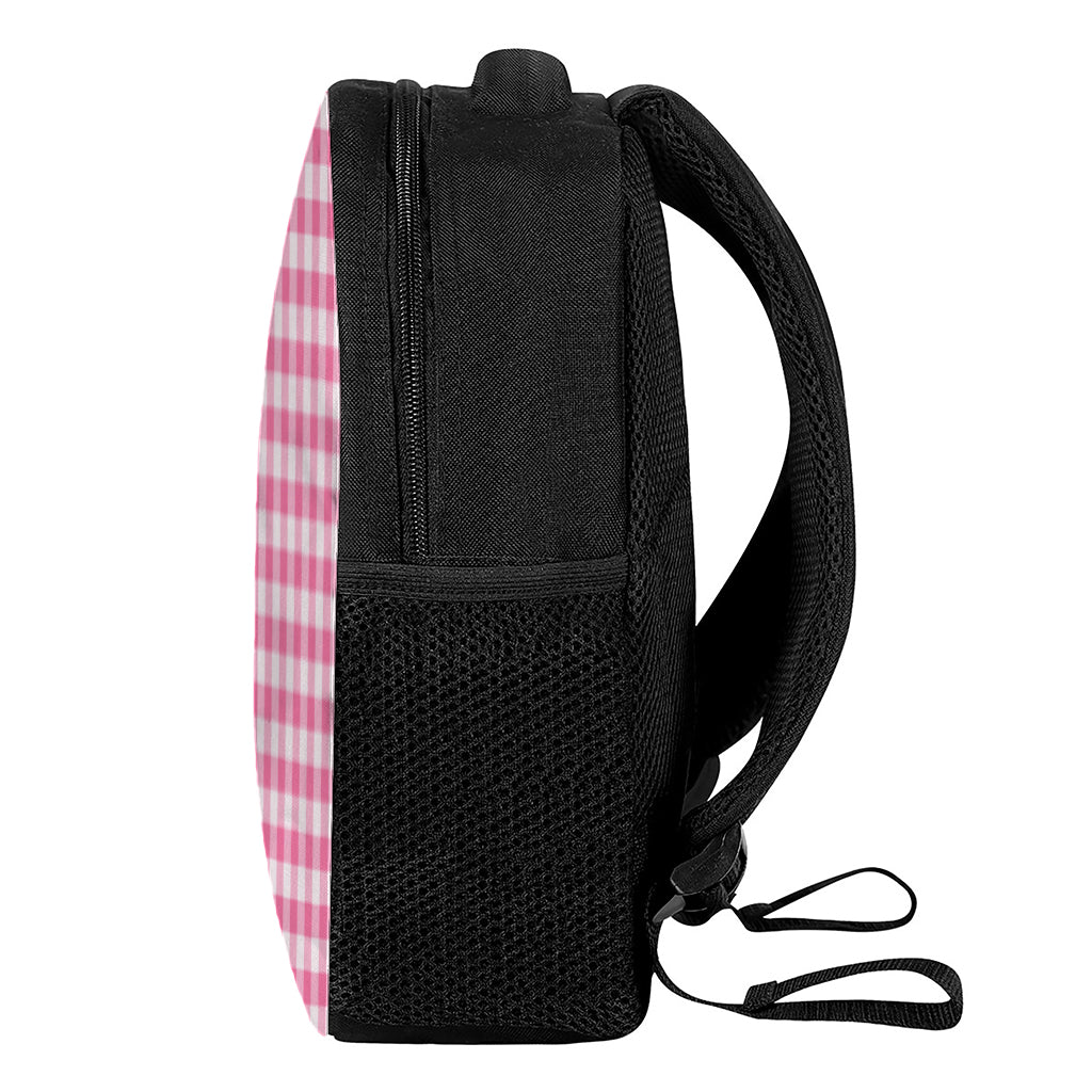 Pink And White Buffalo Check Print Casual Backpack