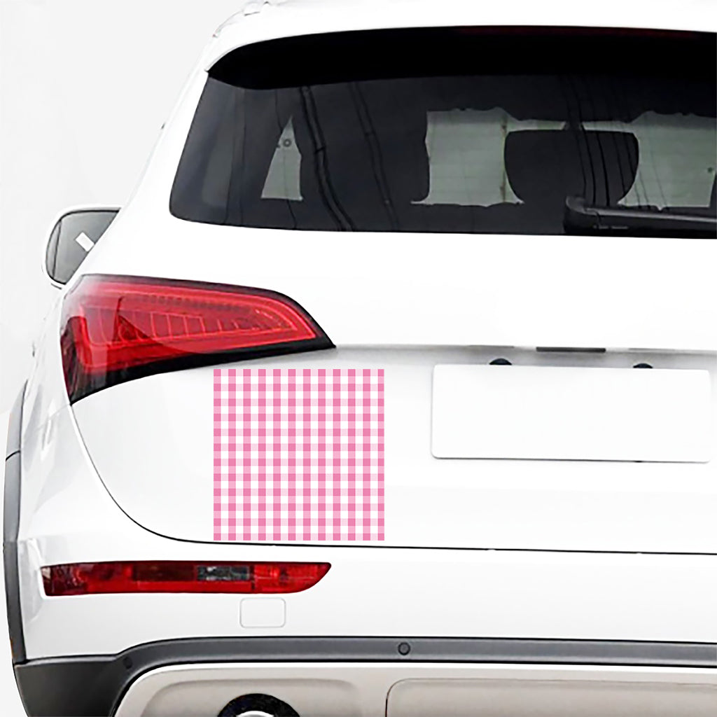 Pink And White Check Pattern Print Car Sticker