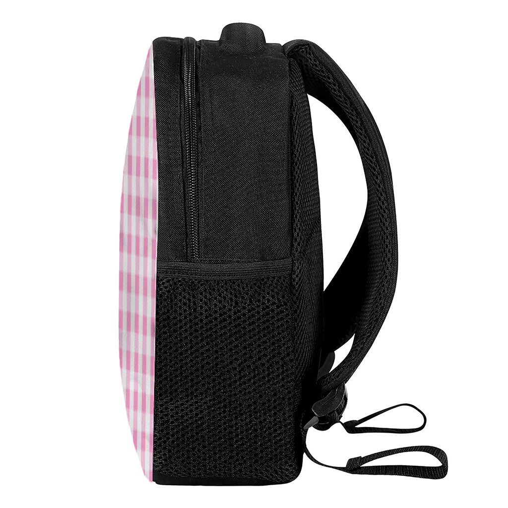 Pink And White Check Pattern Print Casual Backpack