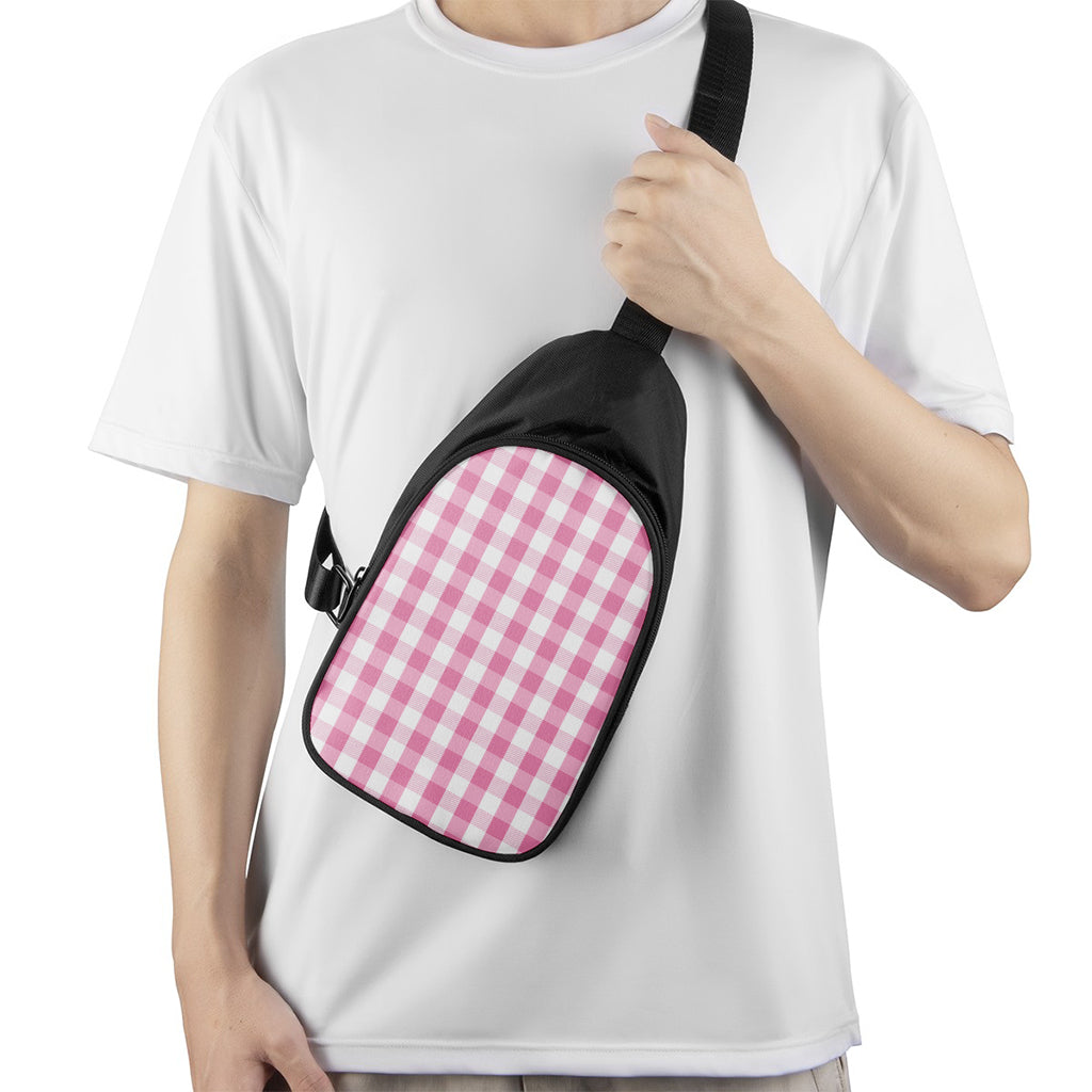 Pink And White Check Pattern Print Chest Bag