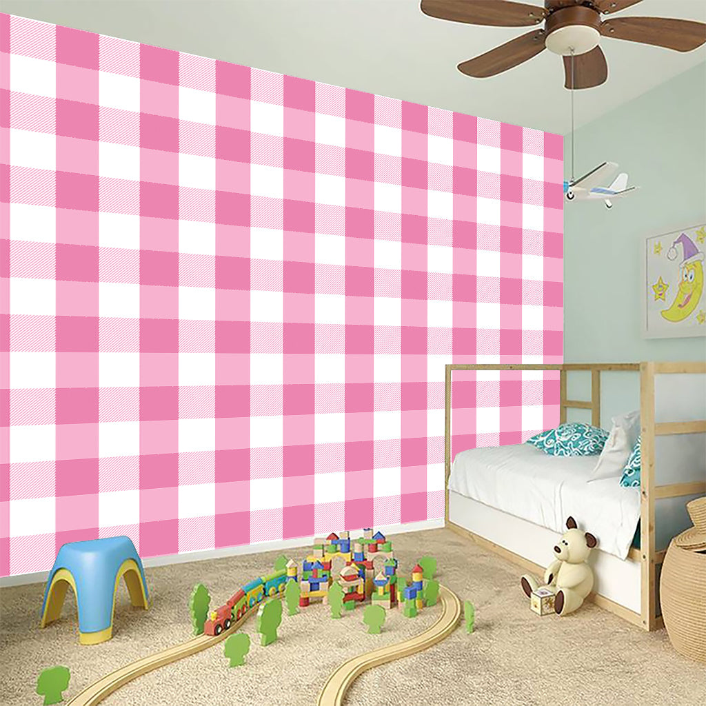 Pink And White Check Pattern Print Wall Sticker