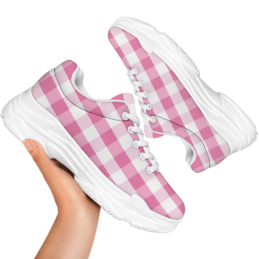 Pink And White Check Pattern Print White Chunky Shoes