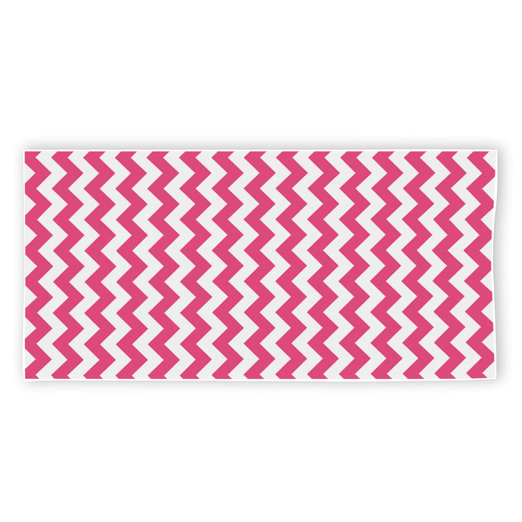 Pink And White Chevron Pattern Print Beach Towel