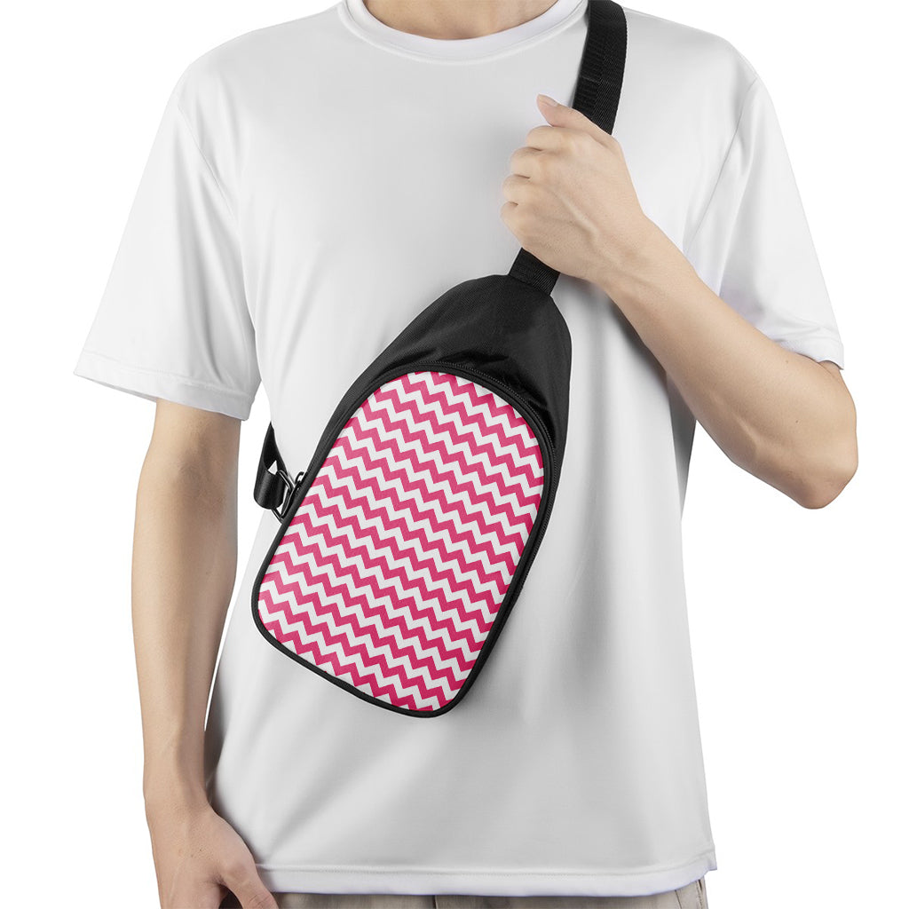 Pink And White Chevron Pattern Print Chest Bag
