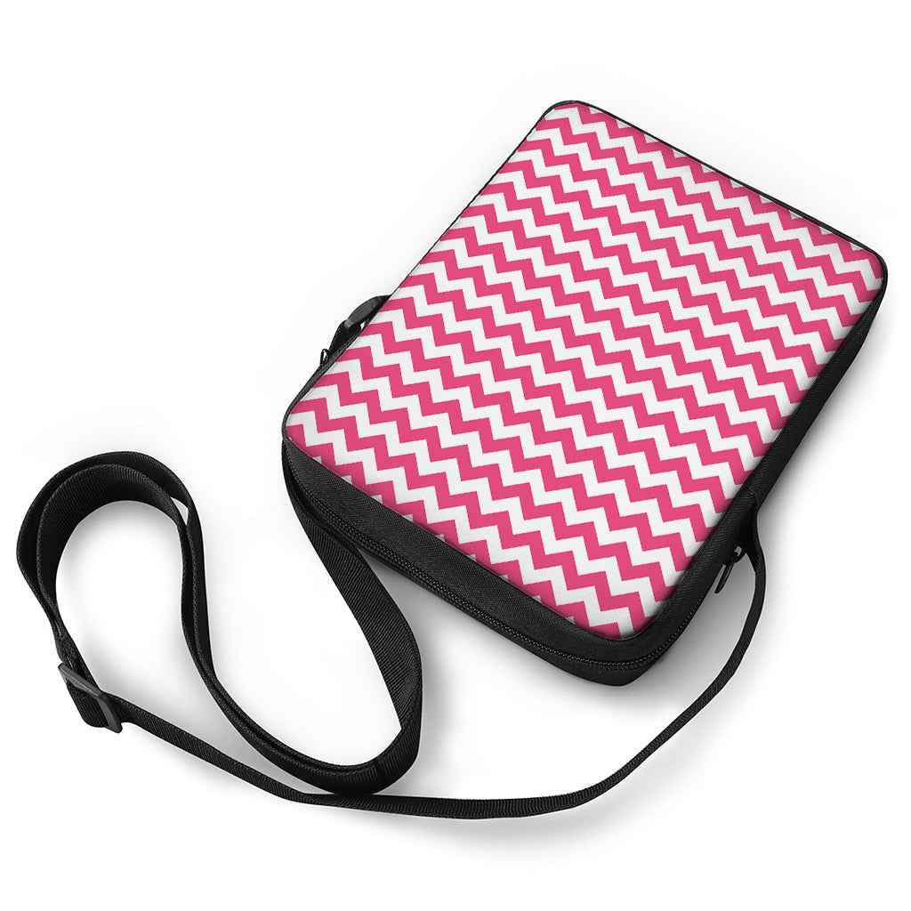 Pink And White Chevron Pattern Print Rectangular Crossbody Bag