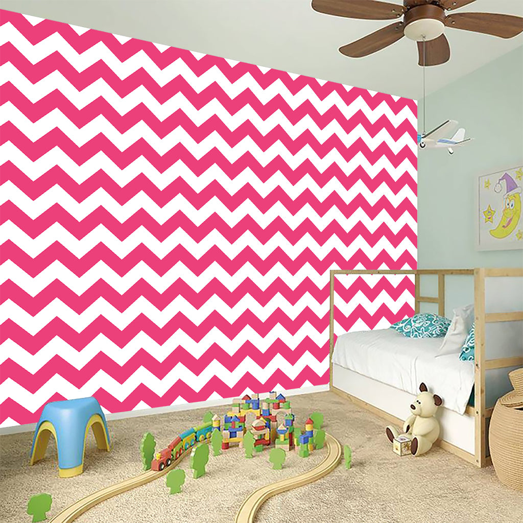 Pink And White Chevron Pattern Print Wall Sticker