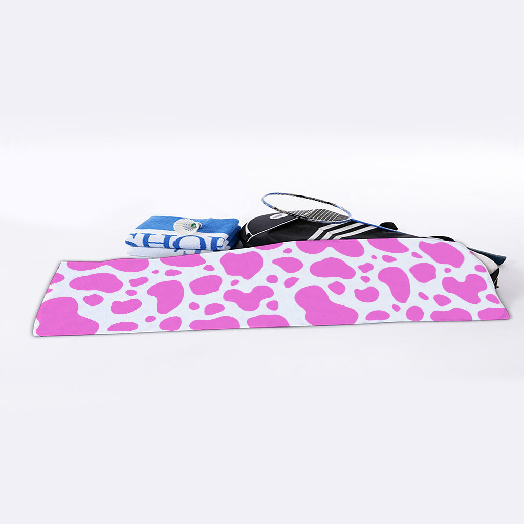 Pink And White Cow Print Sports Towel