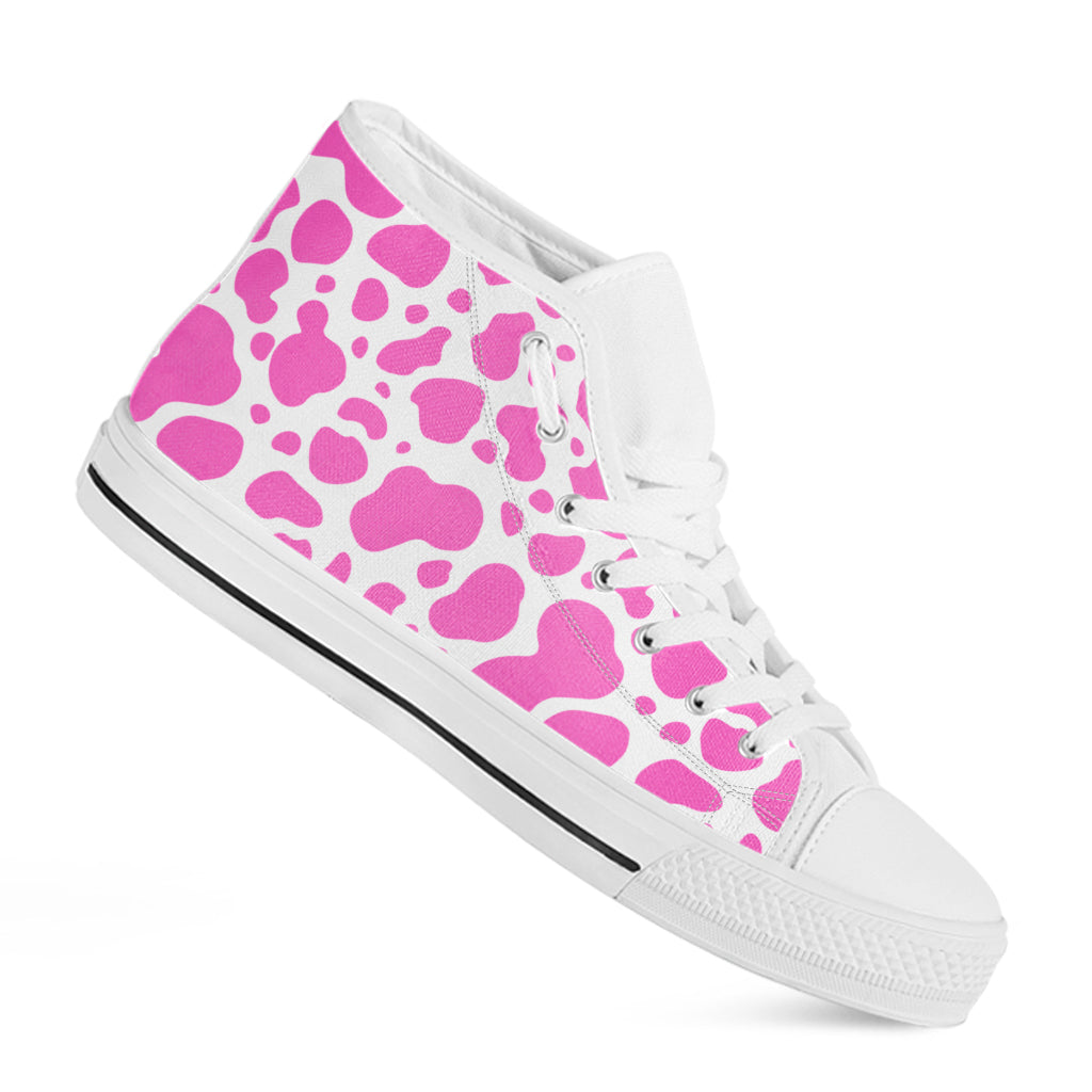 Pink And White Cow Print White High Top Sneakers