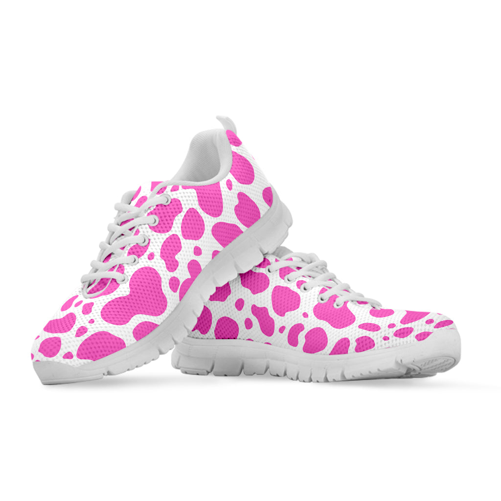 Pink And White Cow Print White Running Shoes