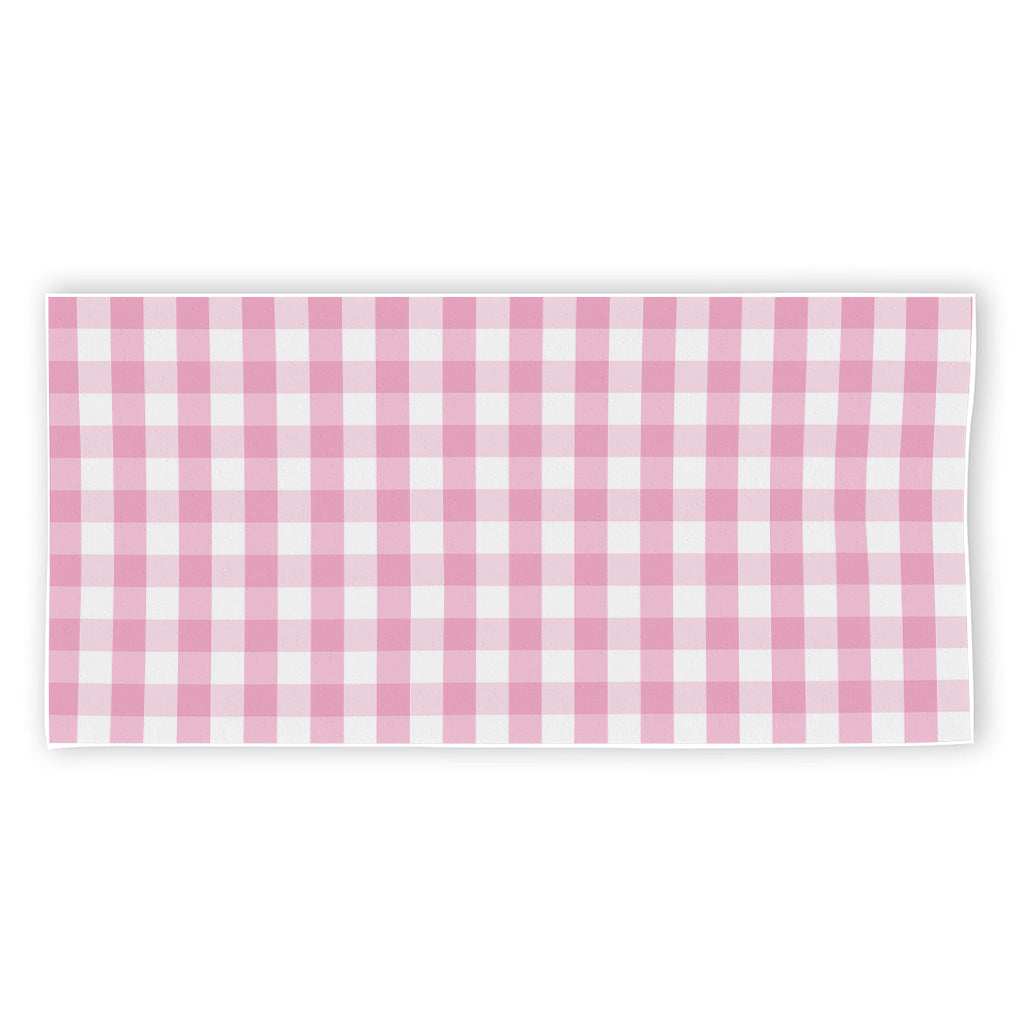 Pink And White Gingham Pattern Print Beach Towel