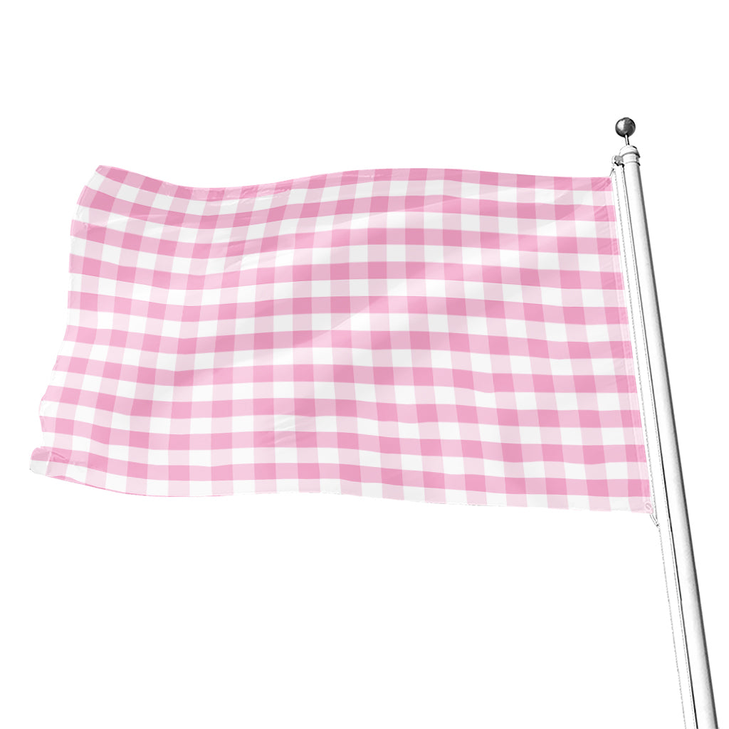 Pink And White Gingham Pattern Print Flag