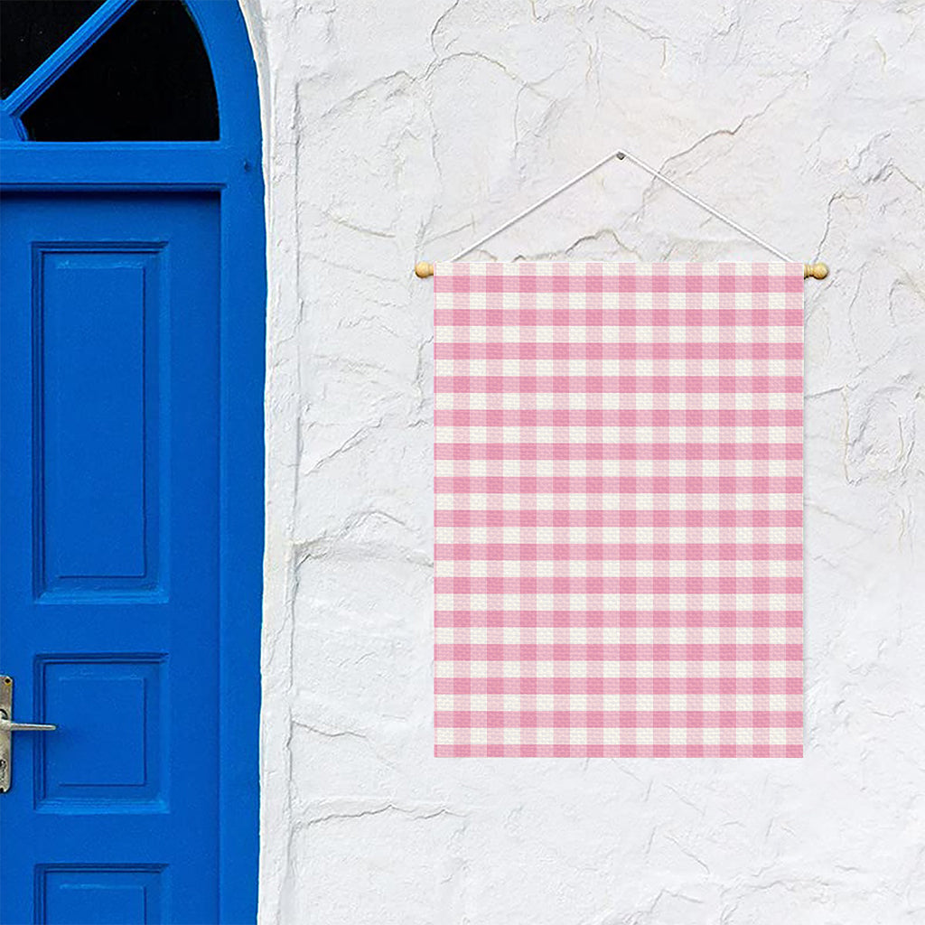 Pink And White Gingham Pattern Print Garden Flag