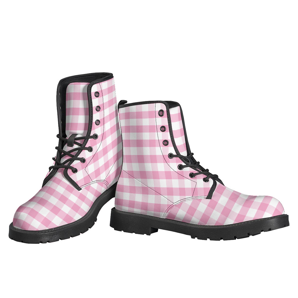 Pink And White Gingham Pattern Print Backpack