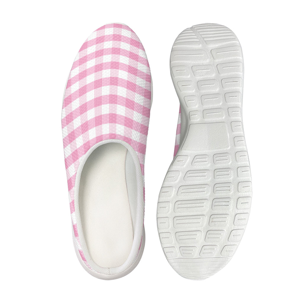 Pink And White Gingham Pattern Print Mesh Casual Shoes