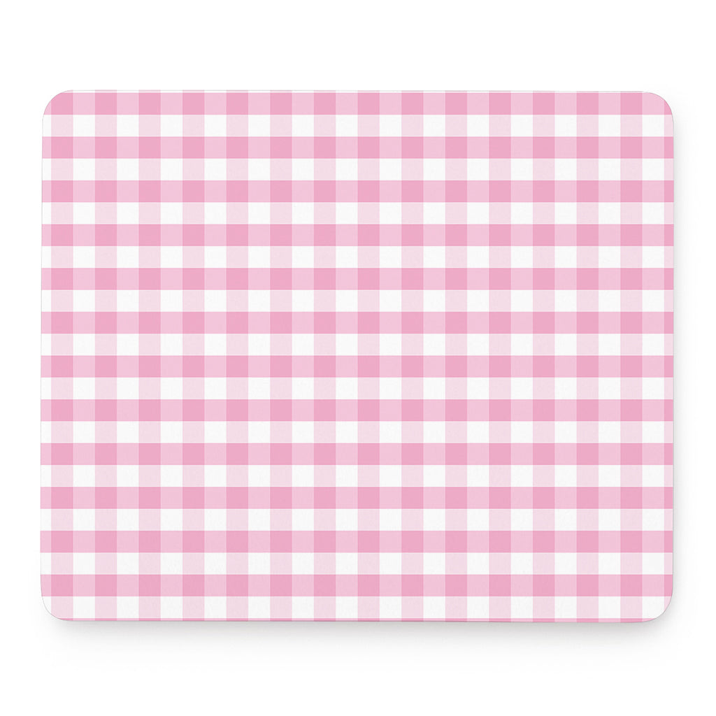 Pink And White Gingham Pattern Print Mouse Pad
