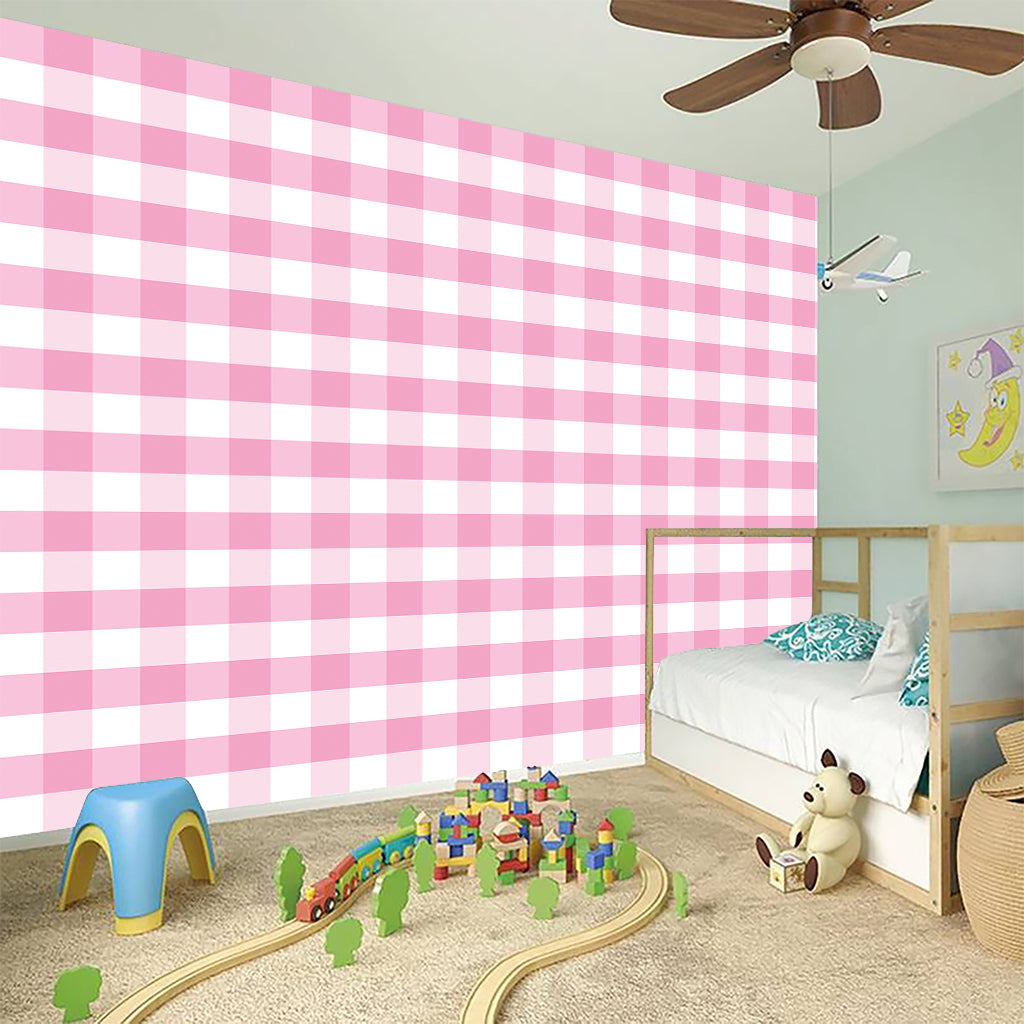 Pink And White Gingham Pattern Print Wall Sticker