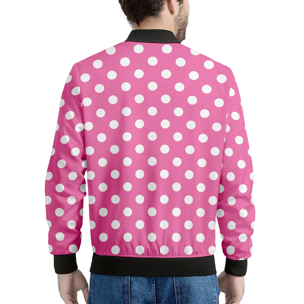 Pink And White Polka Dot Pattern Print Men's Bomber Jacket