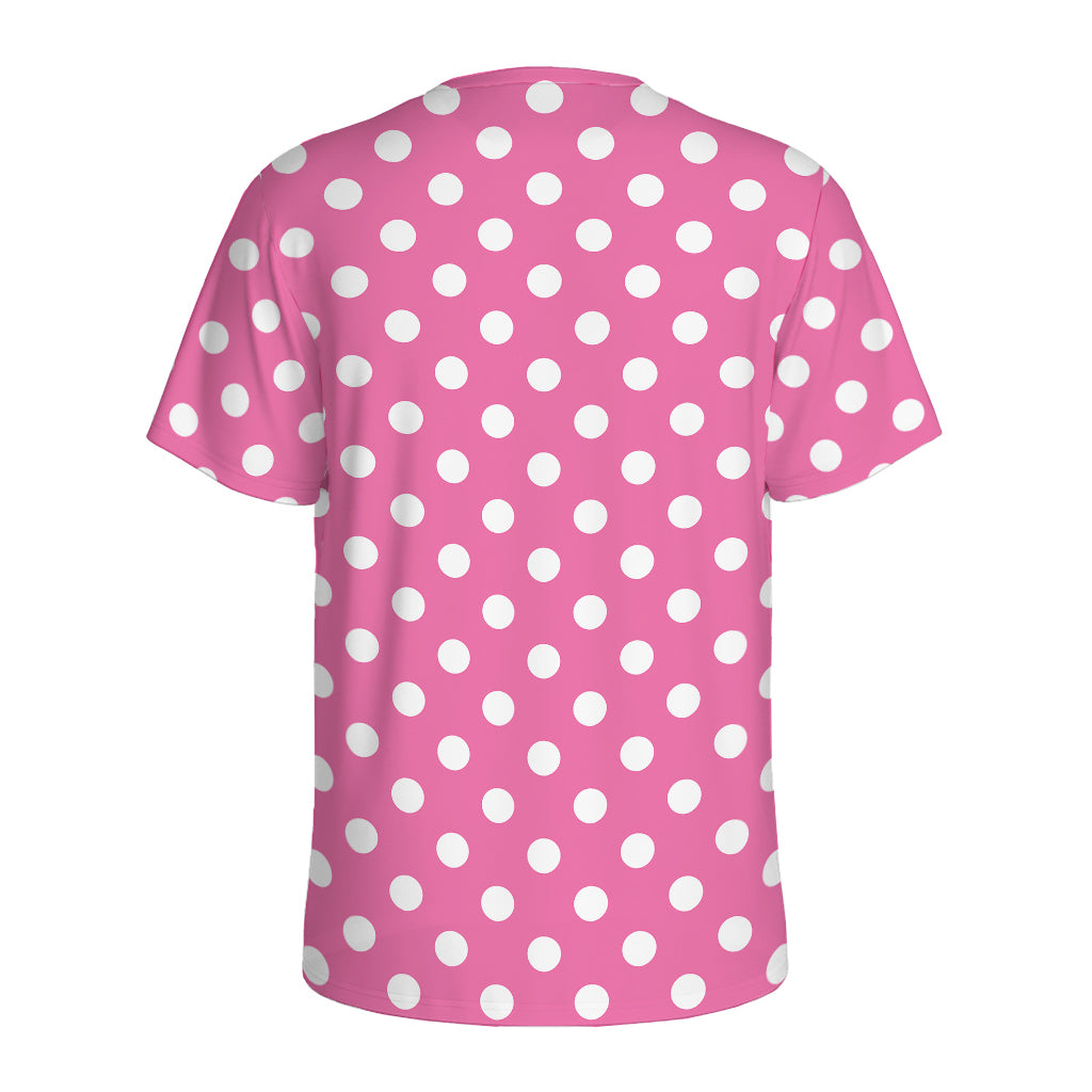 Pink And White Polka Dot Pattern Print Men's Sports T-Shirt