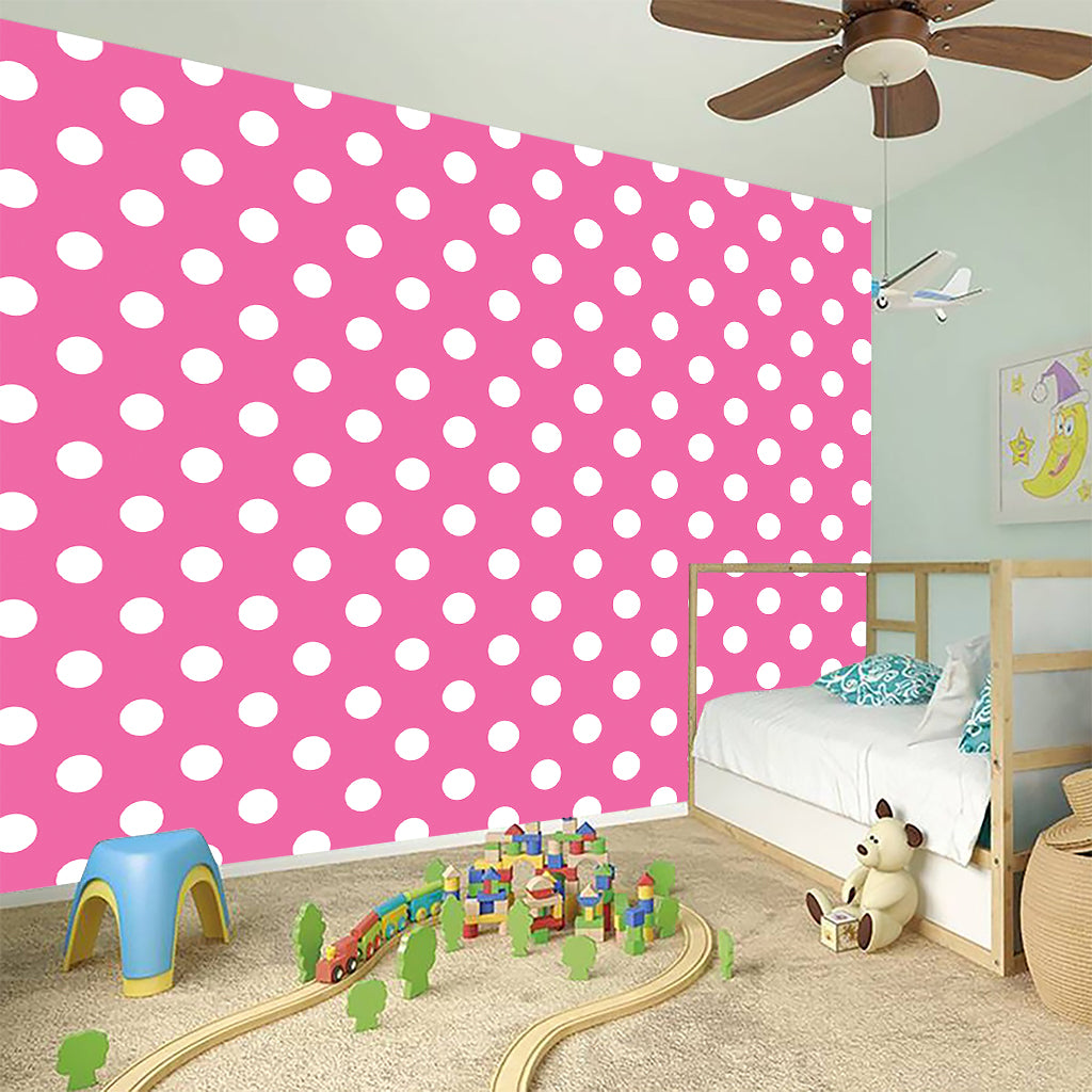 Pink And White Polka Dot Pattern Print Wall Sticker