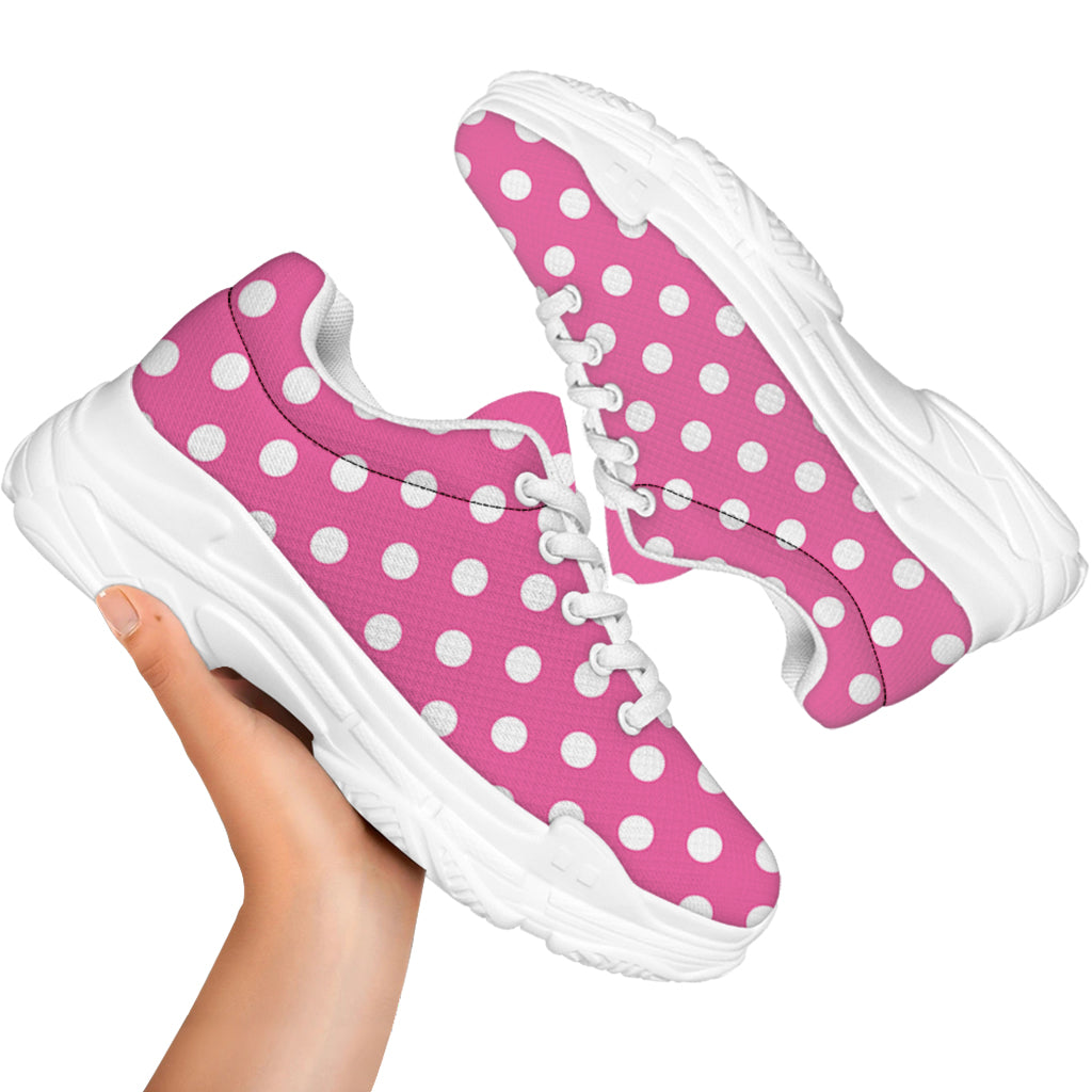 Pink And White Polka Dot Pattern Print White Chunky Shoes