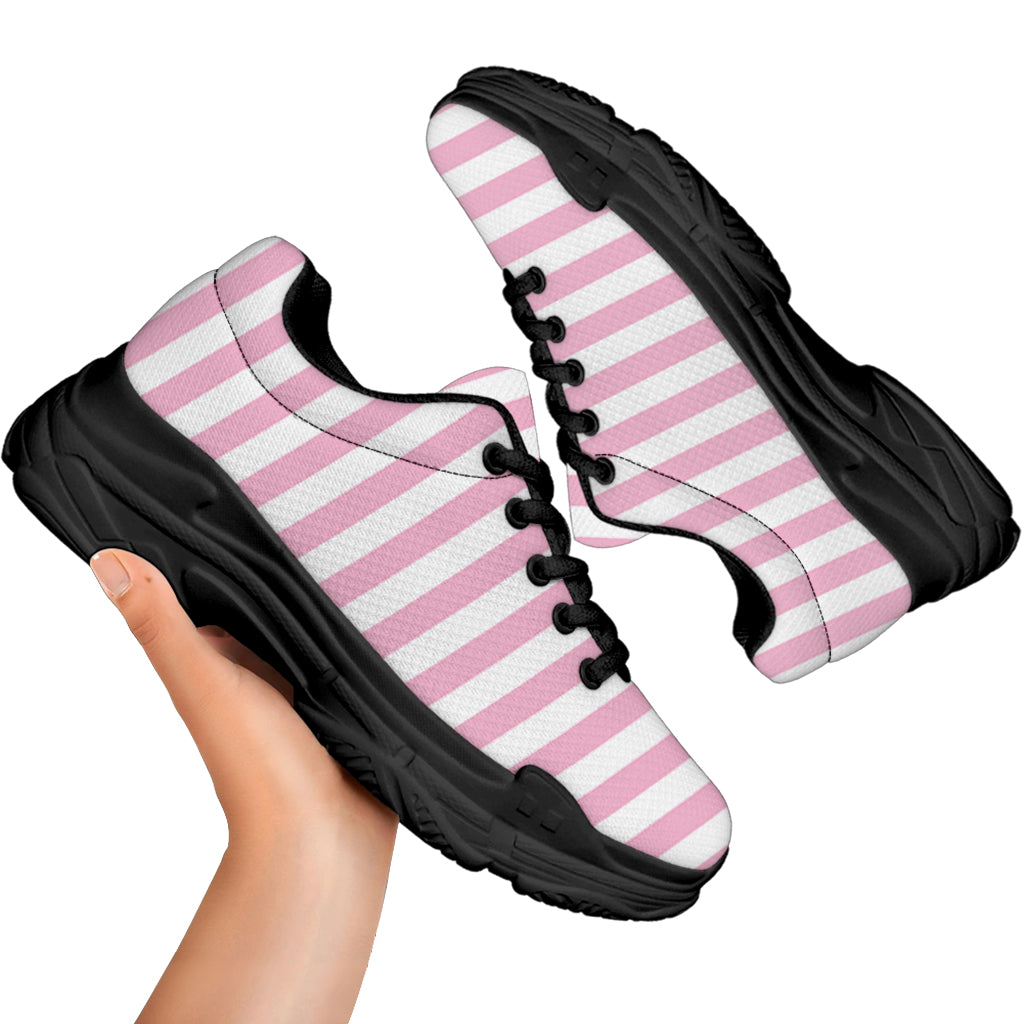Pink And White Striped Pattern Print Black Chunky Shoes