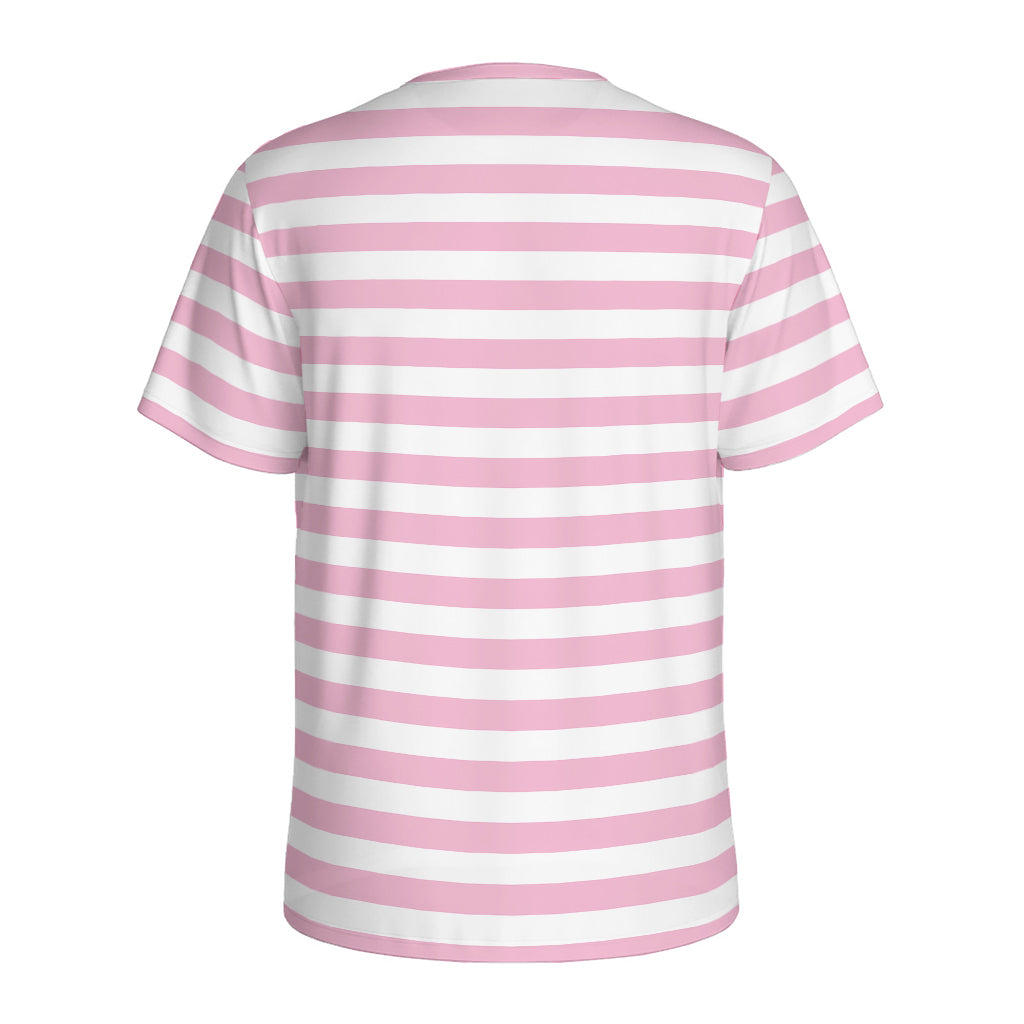 Pink And White Striped Pattern Print Men's Sports T-Shirt