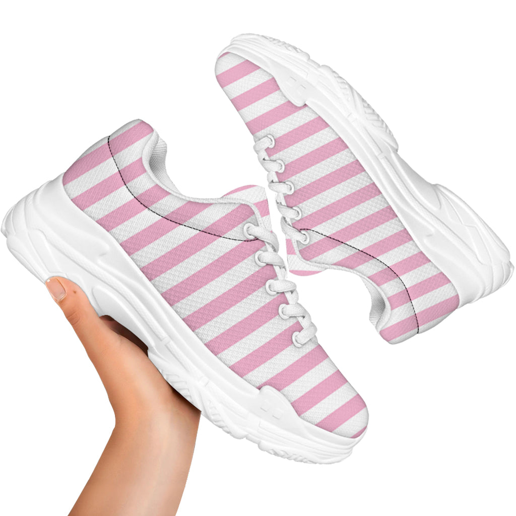 Pink And White Striped Pattern Print White Chunky Shoes