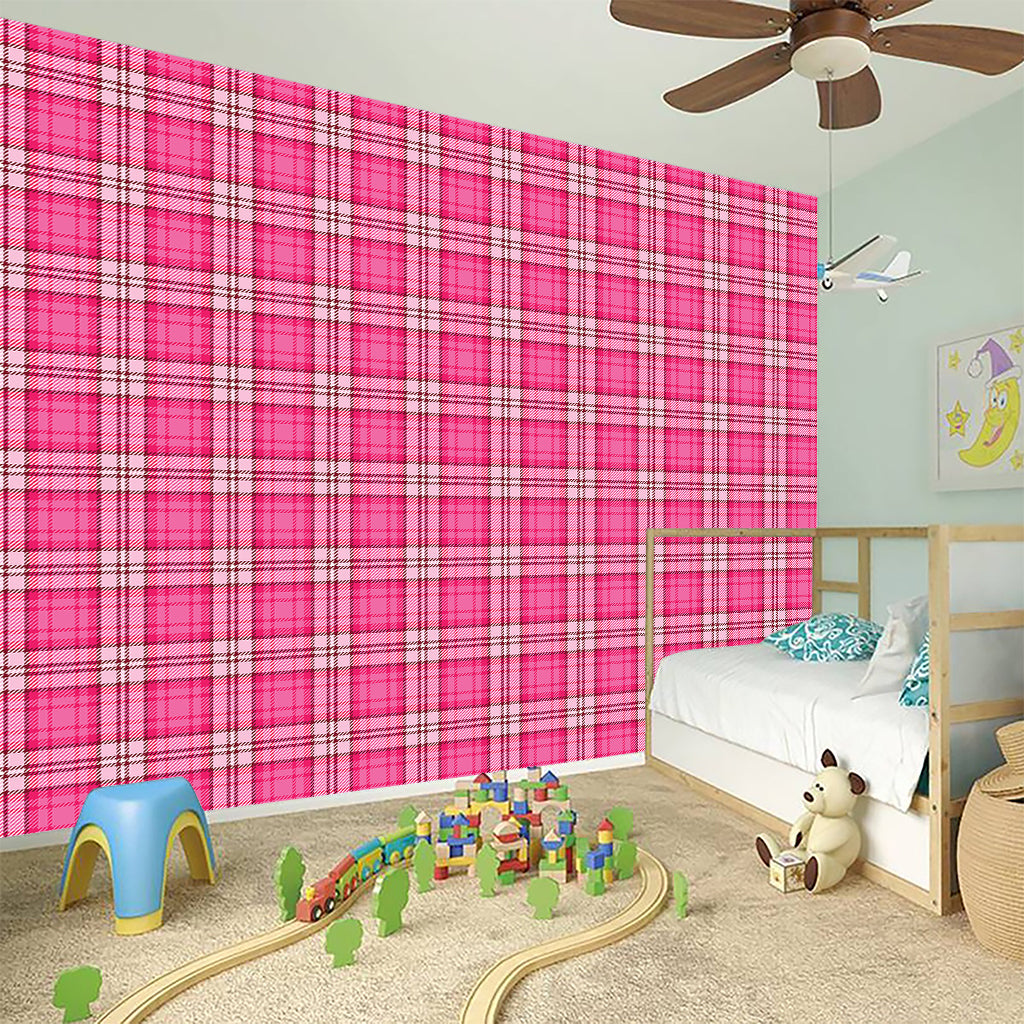 Pink And White Tartan Pattern Print Wall Sticker