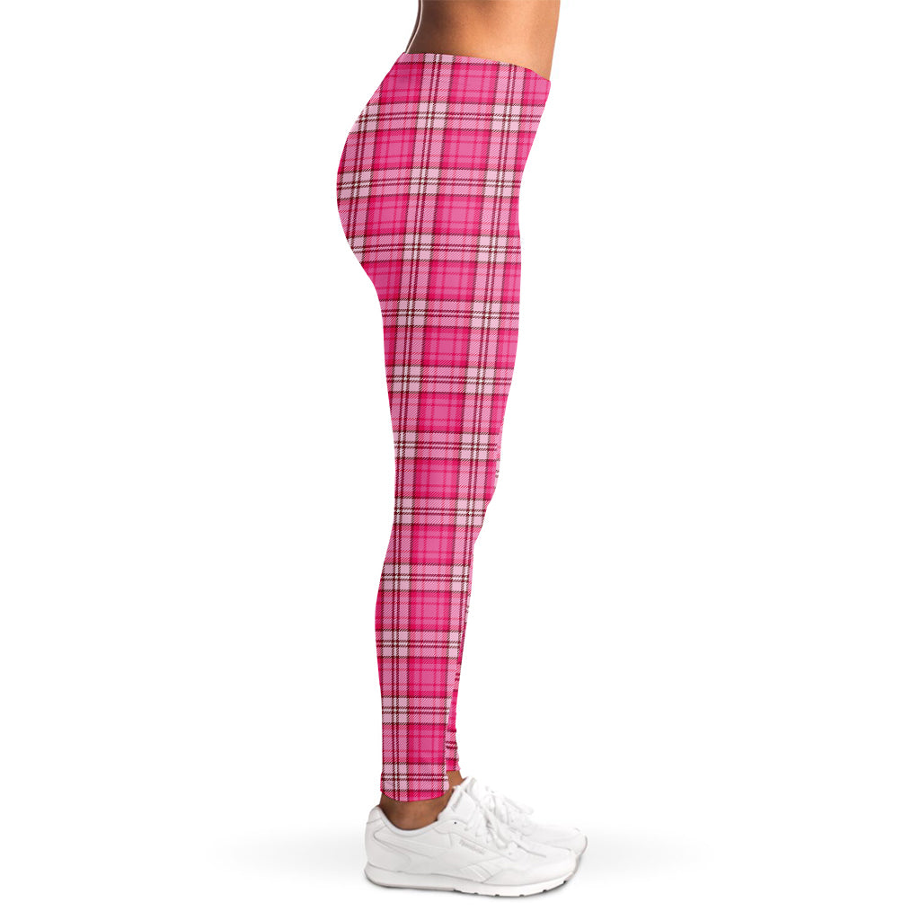 Pink And White Tartan Pattern Print Women's Leggings