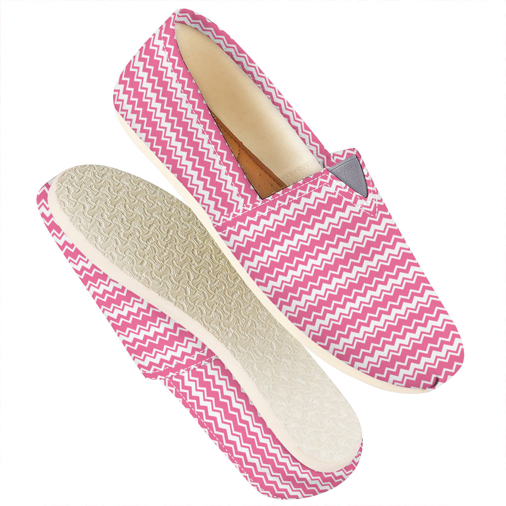Pink And White Zigzag Pattern Print Casual Shoes