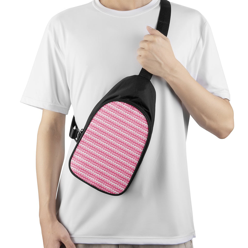 Pink And White Zigzag Pattern Print Chest Bag